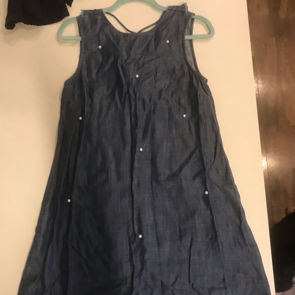 Denim dress with pearl accents!